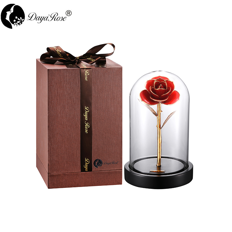 Daiya Orange Red Rose 24K Gold /gold Leaf+The Glass Cover