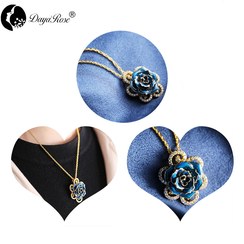 Diamond Lace Blue Rose Necklace (fresh Rose)