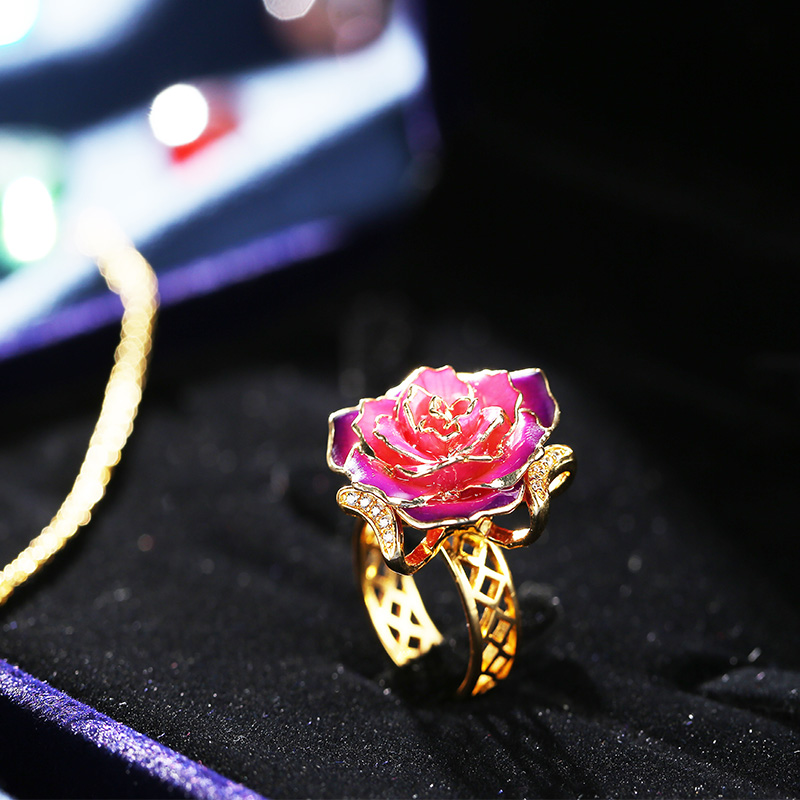 Lovers Gold Rose Purple Ring (natural Flowers)