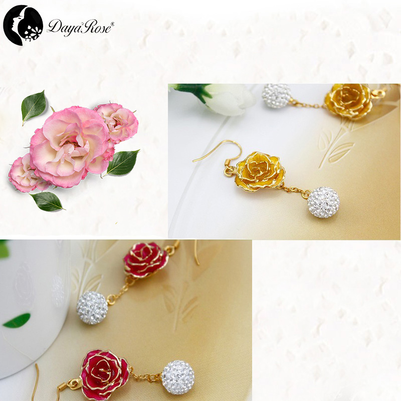 Round Diamond Gold Rose Earrings (fresh Rose)