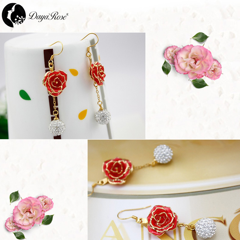 Round Diamond Gold Rose Earrings (fresh Rose)