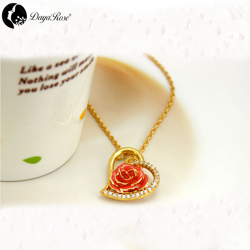 Heart-shaped Diamond Gold Rose Necklace (fresh Rose)