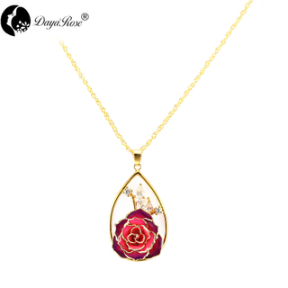 Water Drop Diamond Colorful Rose Necklace (fresh Rose)