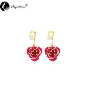 Single Diamond Gold Rose Earrings (fresh Rose)