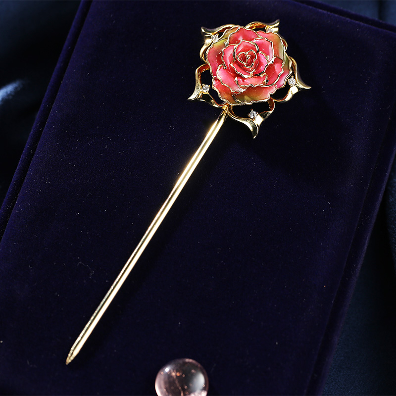 Exquisite Gold Rose Hairpin (natural Flowers)